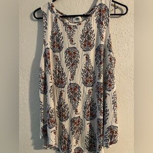 Light Cream Tank Top with Blue and Rust Floral Print